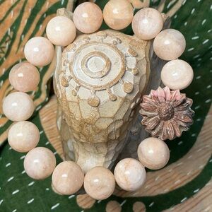 Milky Moonstone 12mm with Rhodonite Flower